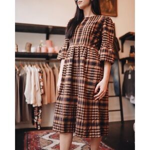 Ace & Jig Dress Janis Metallic Houndstooth Pleated Midi St. Honore M EUC